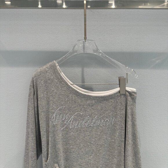 ANN ANDELMAN lettered diamond off-the-shoulder long-sleeved T-shirt - Picture 5 of 6